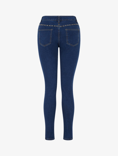 Jean taille haute clouté coupe skinny - Bleu denim - 2