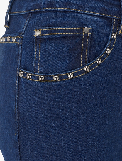 Jean taille haute clouté coupe skinny - Bleu denim - 3