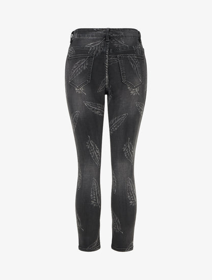 Jean skinny taille haute imprimé plumes - Gris anthracite - 2