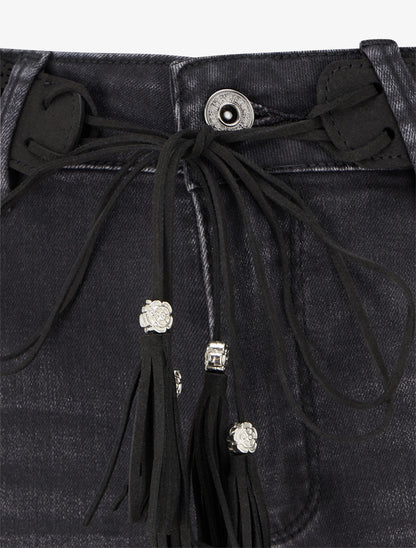 Jean à revers et ceinture à nouer - Gris anthracite - 3