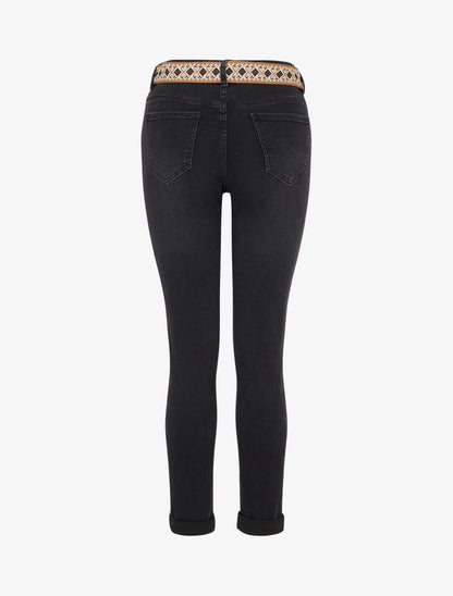 Jean slim à ceinture graphique et bords à ourlet - Gris anthracite - 2