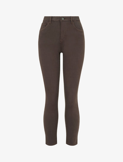 Jean slim uni à taille haute - Marron chocolat - 1
