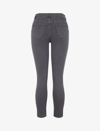 Jean slim uni à taille haute - Gris foncé - 2