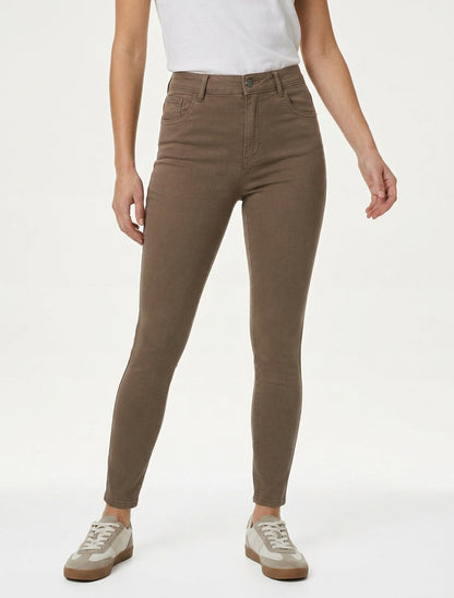 Schmal geschnittene Jeans mit hoher Taille - Dunkelmaulwurf