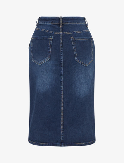 Jupe mi-longue en jean poches boutonnées - Bleu - 2