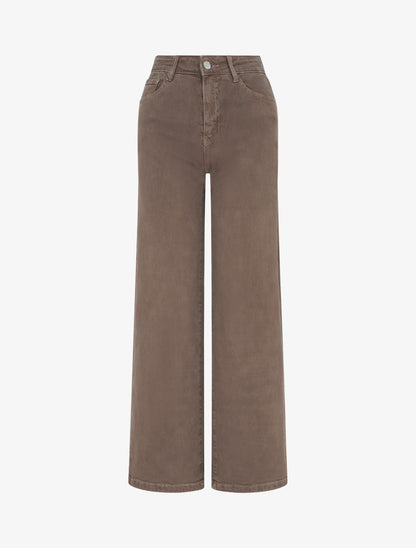 Jean uni wide leg - Taupe foncé - 1