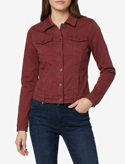Unifarbene Jeansjacke mit geradem Schnitt - Bordeaux