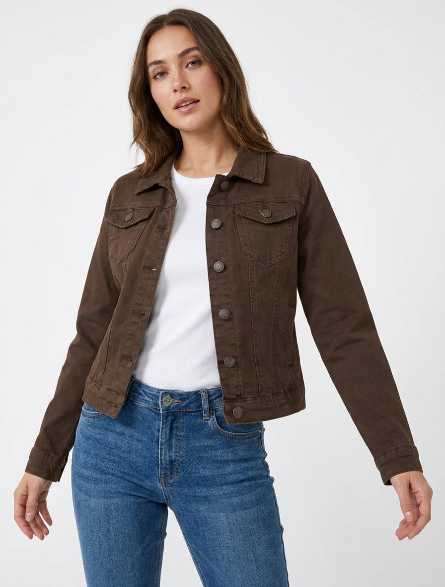 Unifarbene Jeansjacke mit geradem Schnitt - Braun