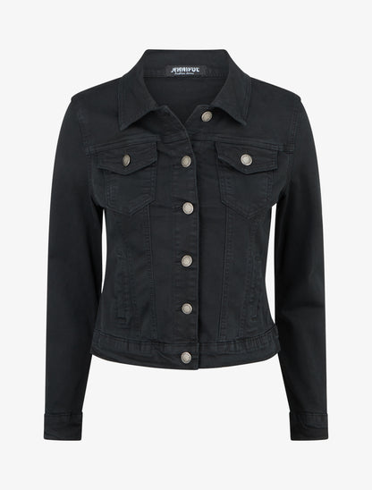 Veste en jean unie coupe droite - Noir - 1