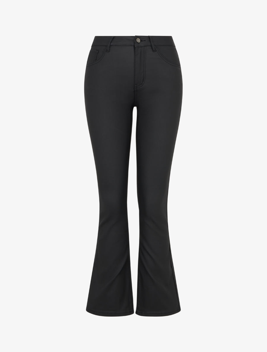Pantalon flare enduit - Noir - 1