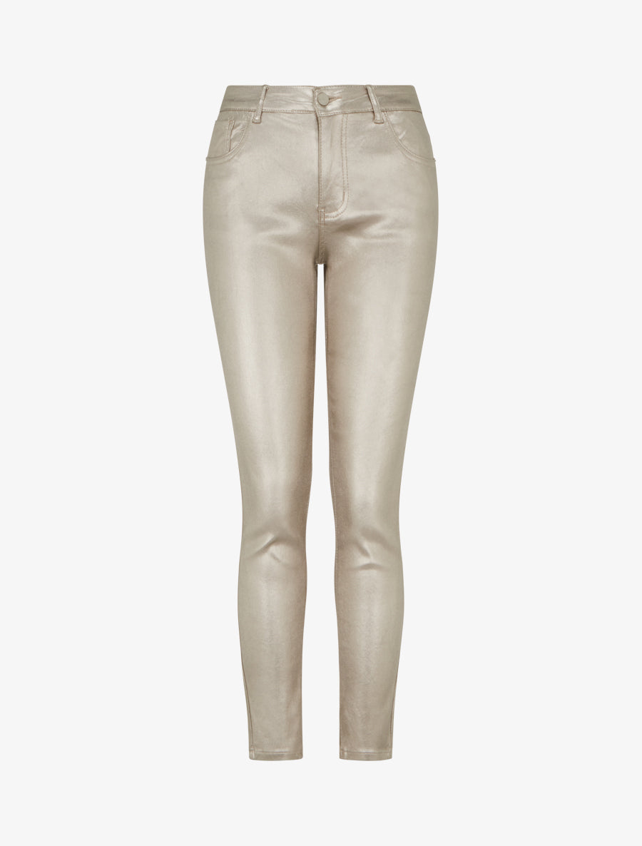 Pantalon slim en simili effet enduit - Or clair - 1