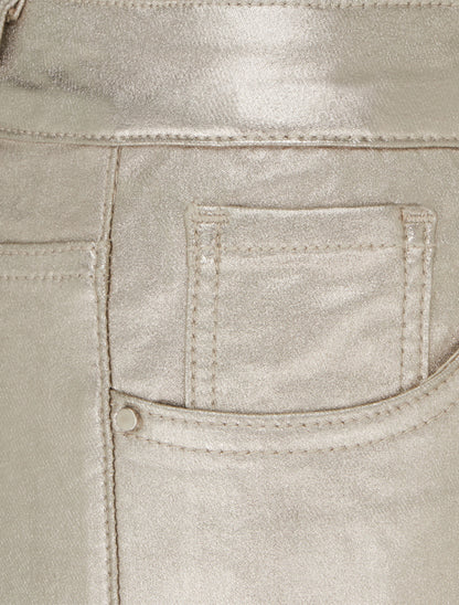 Pantalon slim en simili effet enduit - Or clair - 3