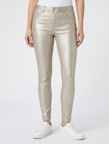 Slim-Fit-Hose in beschichteter Lederoptik - Klares Gold