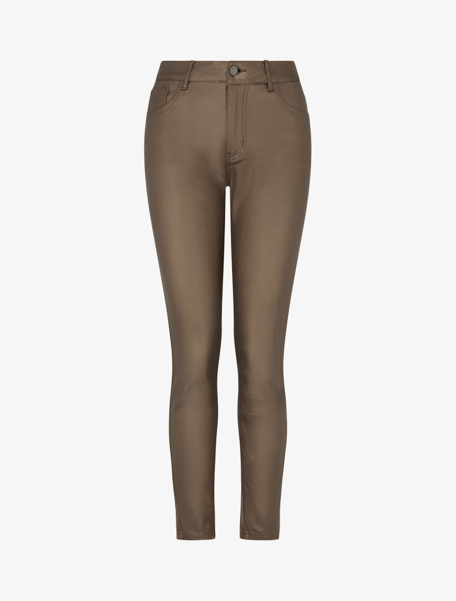 Pantalon slim en simili effet enduit - Bronze - 1
