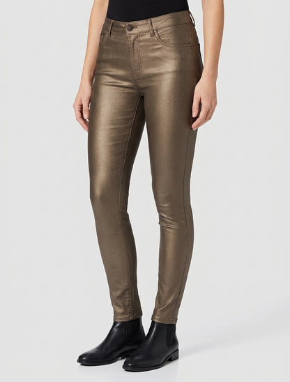 Slim-Fit-Hose in beschichteter Lederoptik - Bronze
