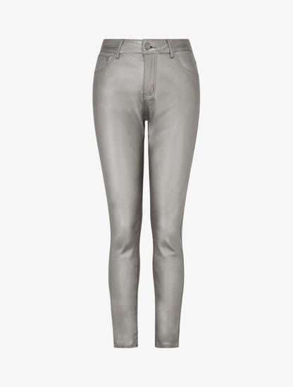 Pantalon slim en simili effet enduit - Gris taupe - 1