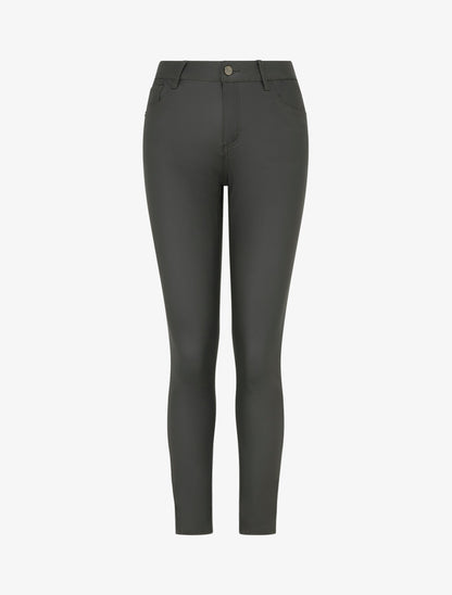 Pantalon slim en simili effet enduit - Kaki foncé - 1