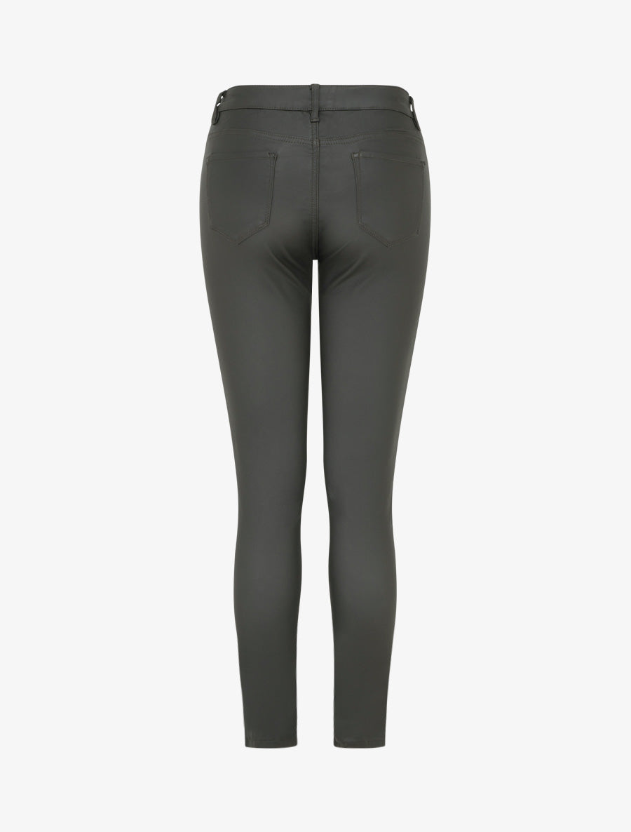Pantalon slim en simili effet enduit - Kaki foncé - 2
