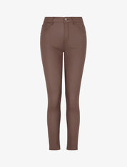 Pantalon slim en simili effet enduit - Marron - 1