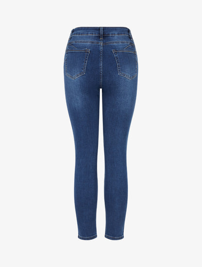 Jean skinny grande taille délavé - Bleu denim - 2