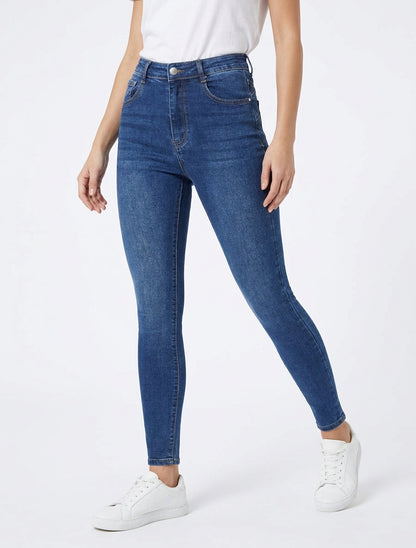 Große Größe ausgewaschene Skinny-Jeans - Denimblau