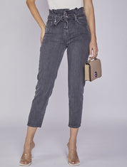 Jean boyfriend 7/8 à taille haute - Anthracite - 1