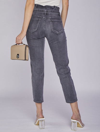 Jean boyfriend 7/8 à taille haute - Anthracite - 2
