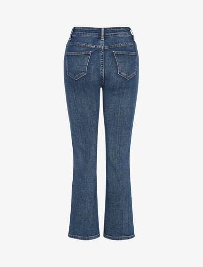 Jean droit boutonné à taille haute - Bleu denim - 2