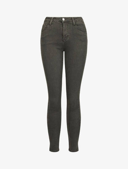 Jean stretch à taille haute coupe skinny - Kaki - 1