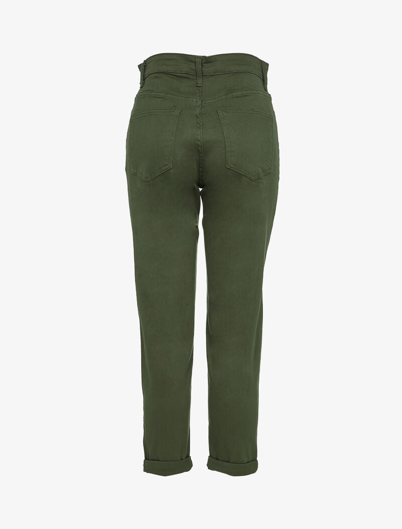 Jean mom à bords retroussables - Kaki - 2