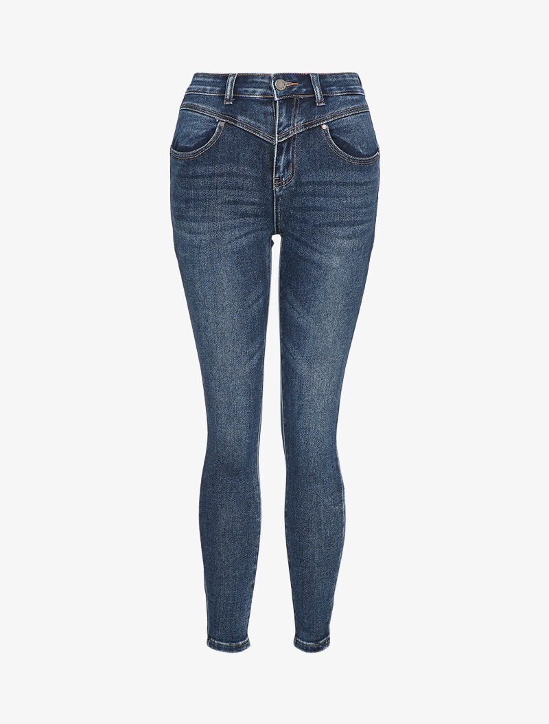 Jean skinny à taille à coutures en V - Bleu denim - 1