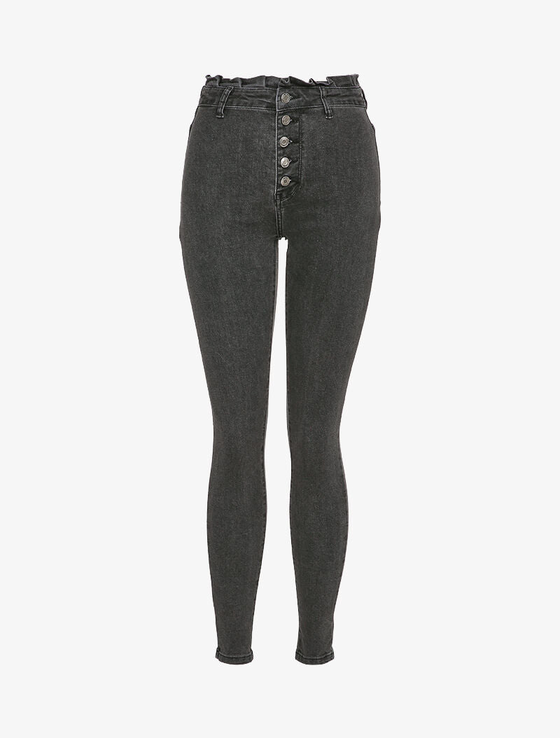 Jean skinny à taille volantée - Gris foncé - 1