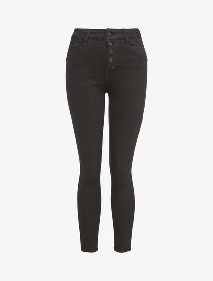 Jean skinny boutonné - Noir - 1