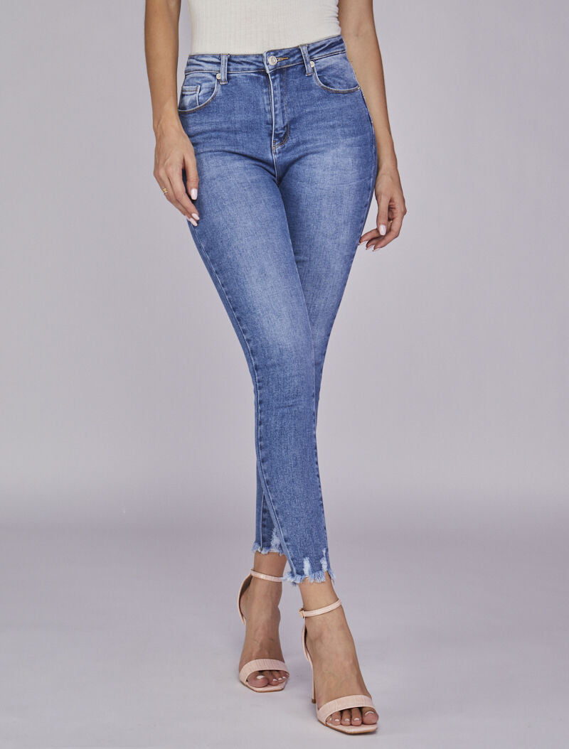 Jean skinny délavé avec chevilles effilées - Bleu denim - 1