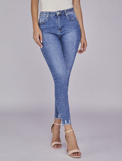Jean skinny délavé avec chevilles effilées - Bleu denim - 1