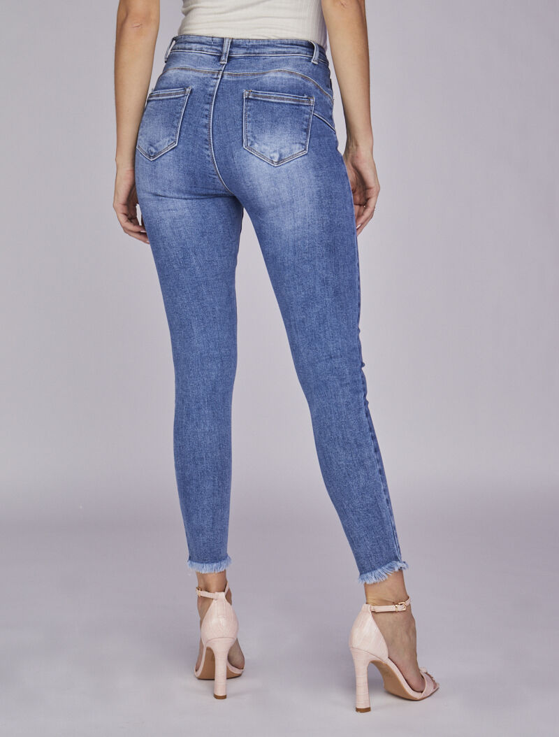 Jean skinny délavé avec chevilles effilées - Bleu denim - 2