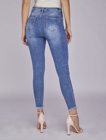 Jean skinny délavé avec chevilles effilées - Bleu denim - 2