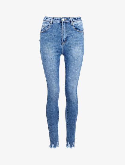 Jean skinny délavé avec chevilles effilées - Bleu denim - 3