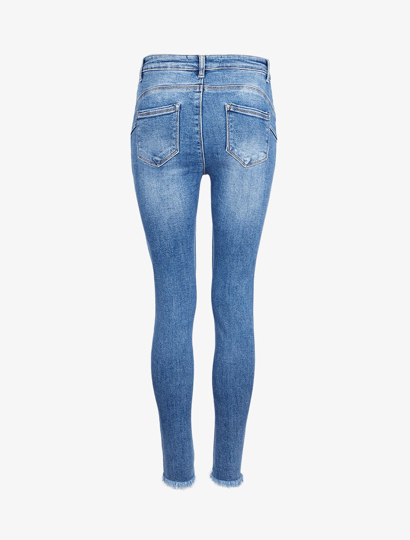 Jean skinny délavé avec chevilles effilées - Bleu denim - 4