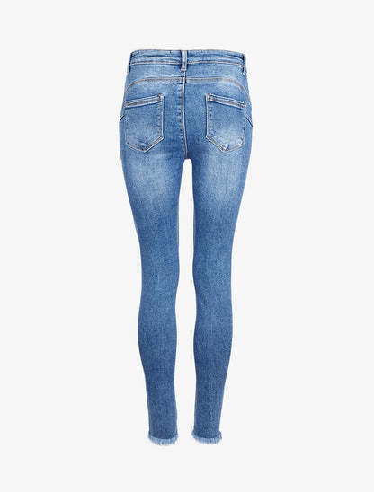 Jean skinny délavé avec chevilles effilées - Bleu denim - 4