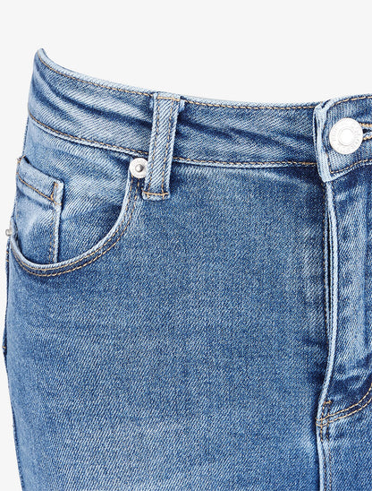 Jean skinny délavé avec chevilles effilées - Bleu denim - 5