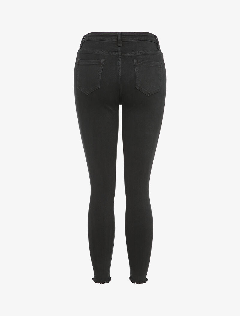 Jean skinny à taille haute et bords coupe franche - Noir - 2