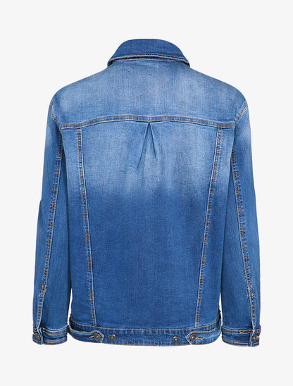 Veste en jean délavée et griffée - Bleu denim - 2