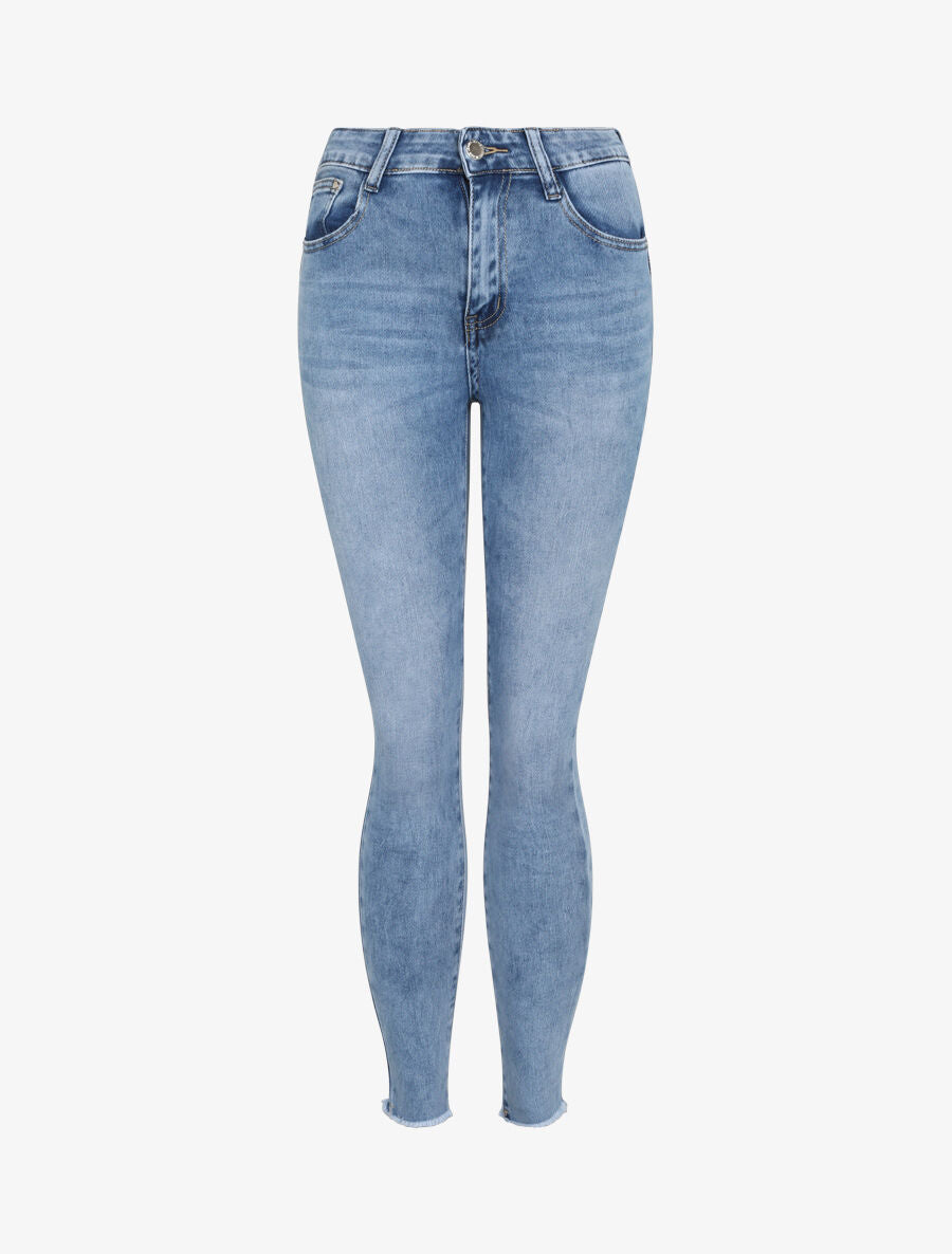 Jean push up à bords coupe franche - Bleu clair - 1