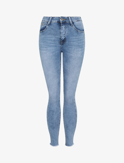 Jean push up à bords coupe franche - Bleu clair - 1