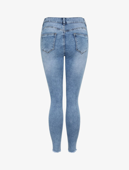 Jean push up à bords coupe franche - Bleu clair - 2