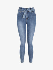 Jean ultra skinny à taille volantée - Bleu - 1