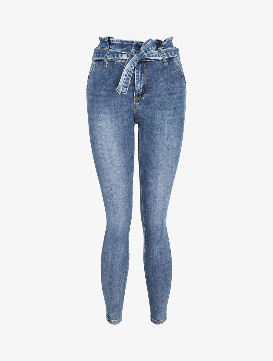 Jean ultra skinny à taille volantée - Bleu - 1