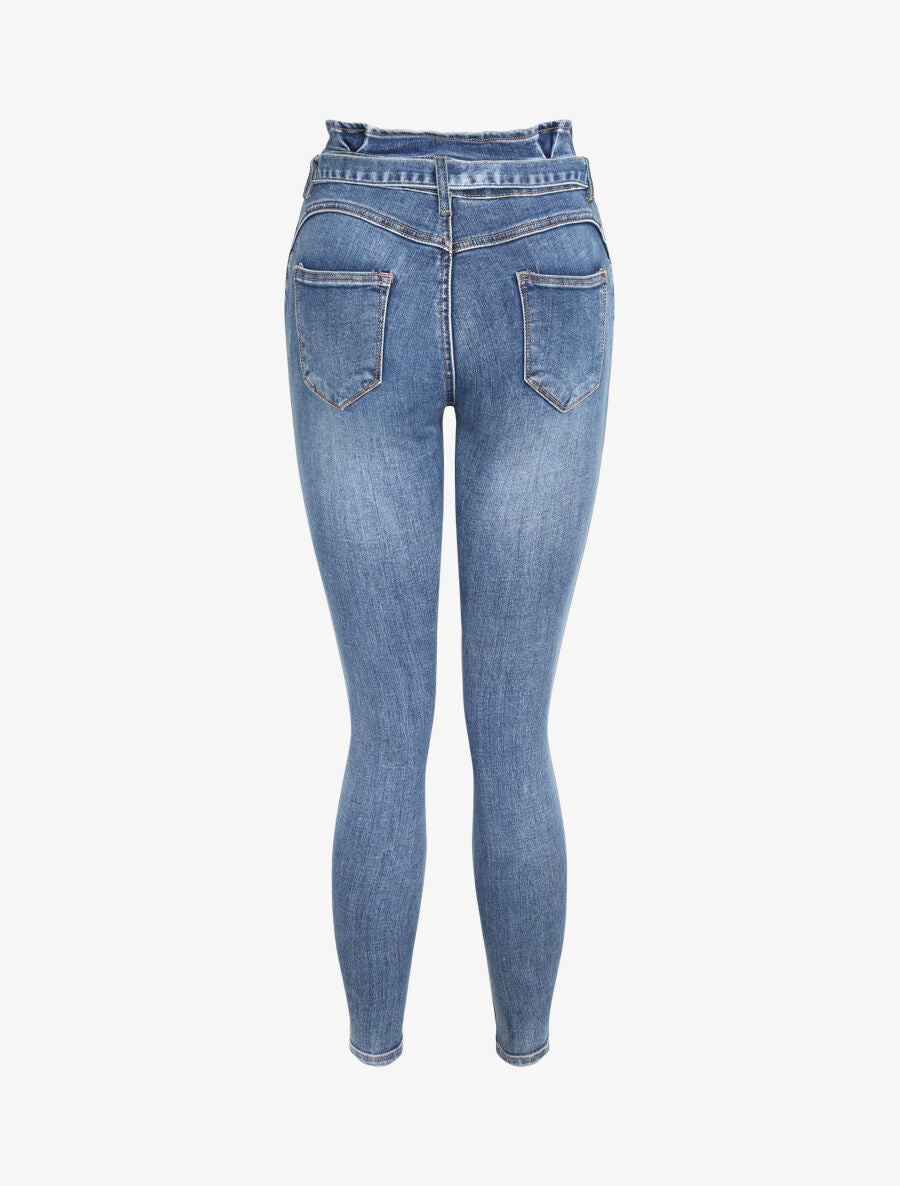 Jean ultra skinny à taille volantée - Bleu - 2