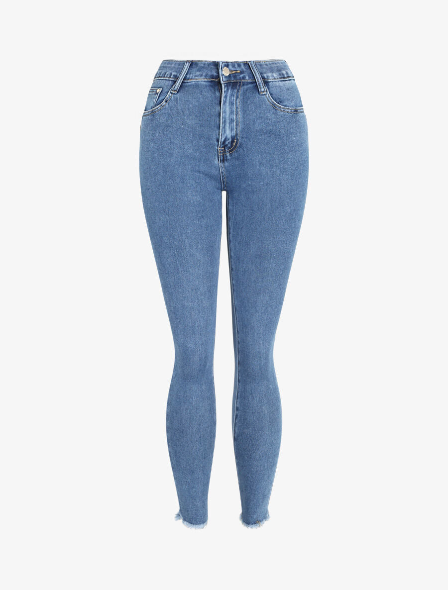 Jean skinny push up à bords coupe franche - Bleu - 3
